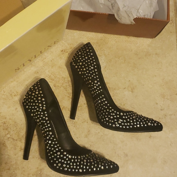 Black Silver Studded Heals - Picture 3 of 8